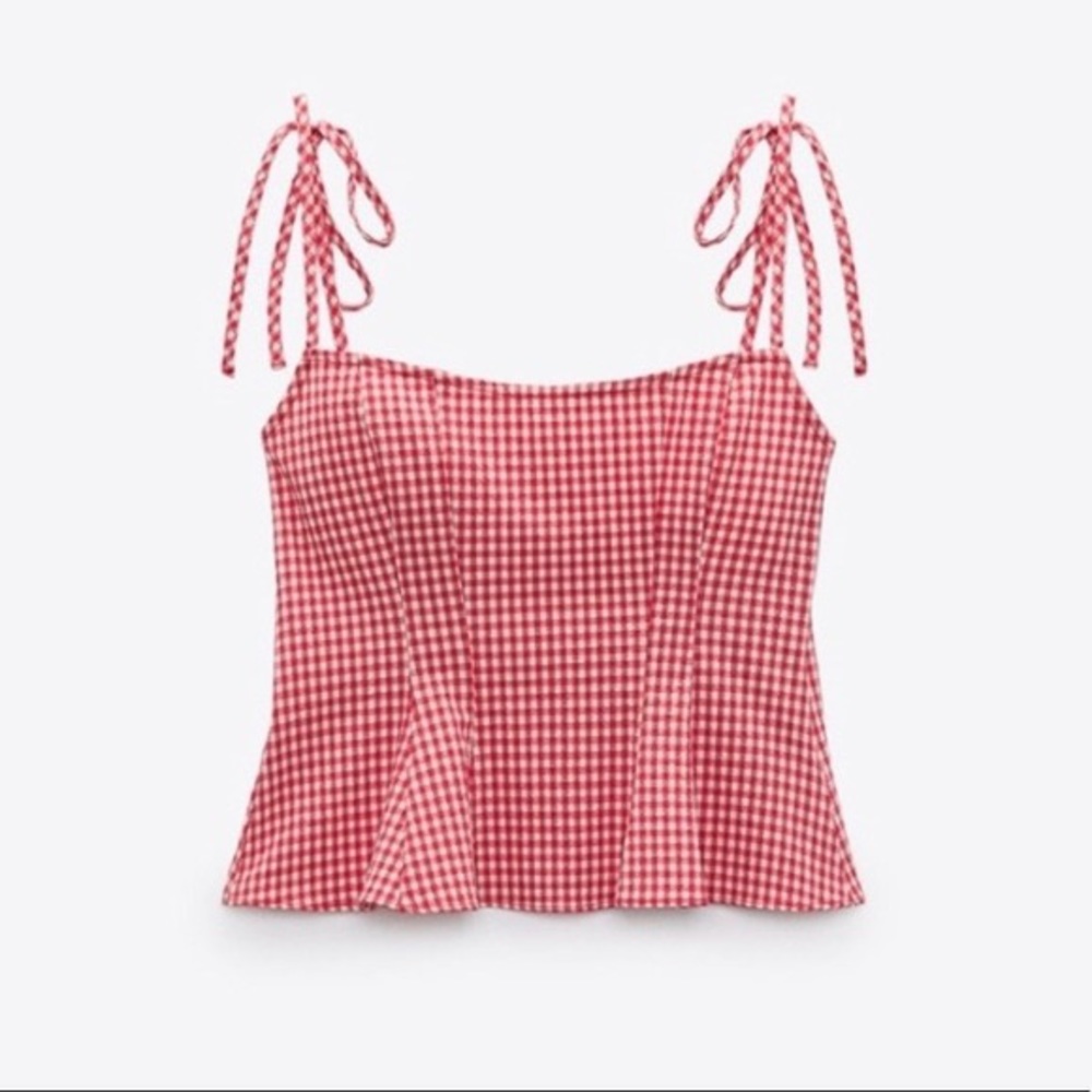Zara Red Gingham Peplum Top